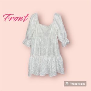 Entro white babydoll dress with puff sleeves floral pattern + texture size large